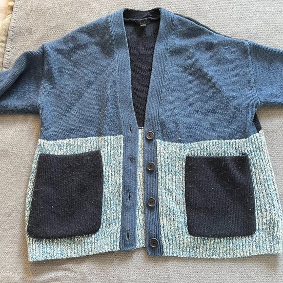 COS Wool Blend Cardigan Color-Block Blue - Picture 5 of 10